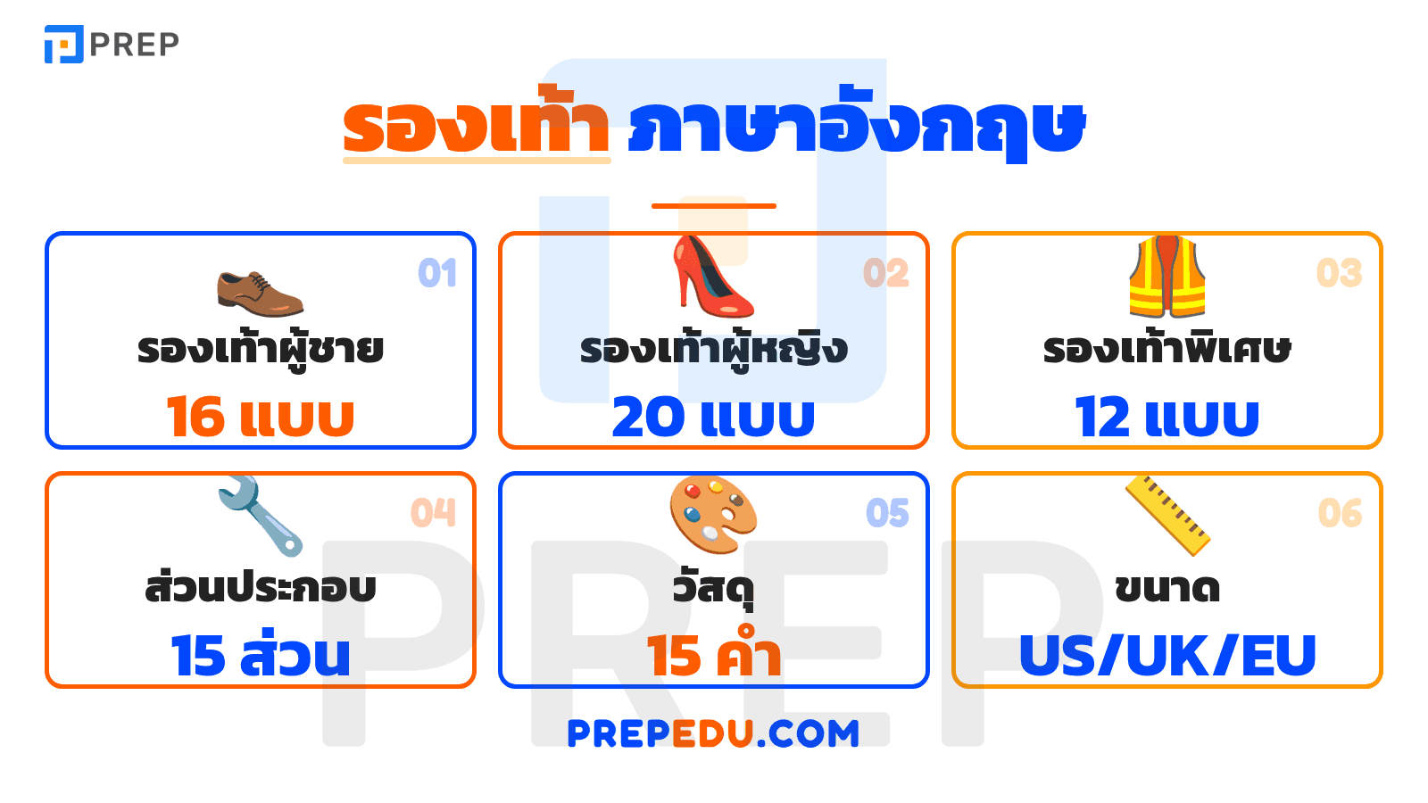 คำศัพท์ภาษาอังกฤษเกี่ยวกับรองเท้า