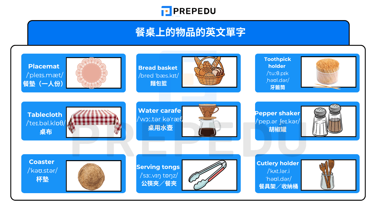 餐桌上的物品的英文單字