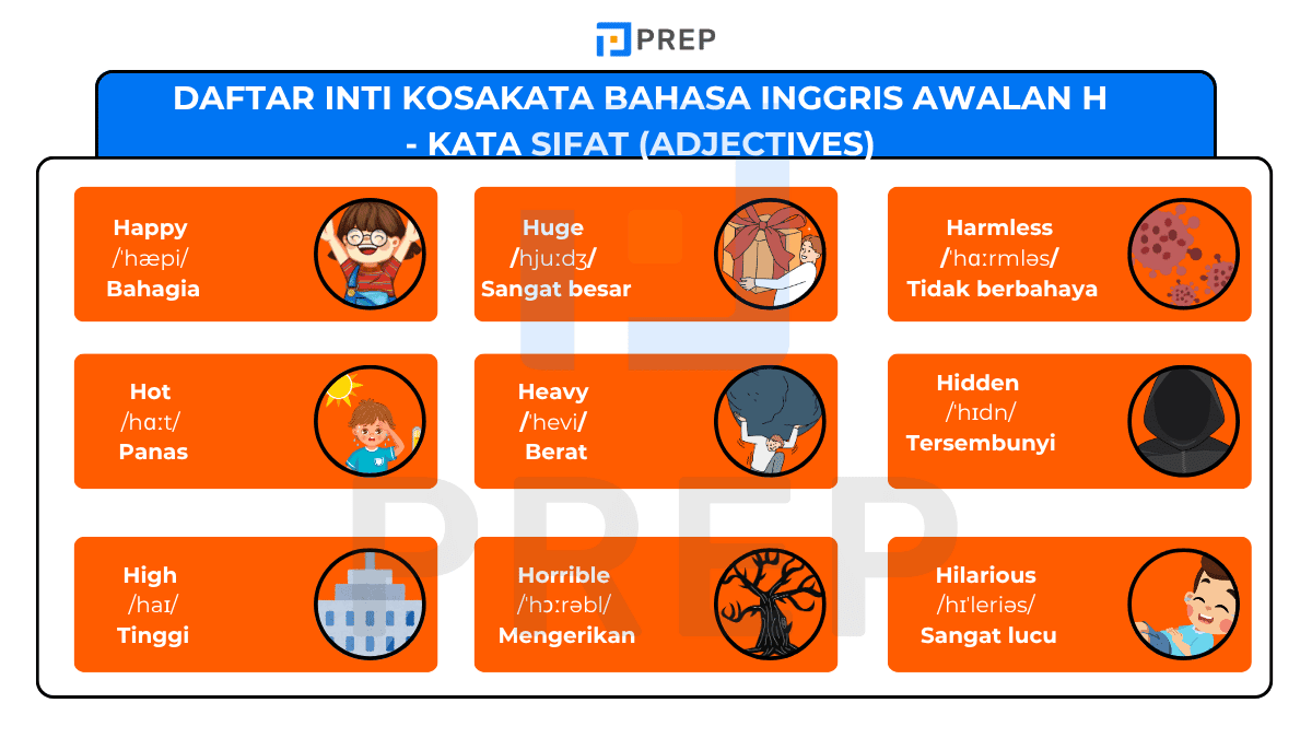 Daftar Inti Kosakata Bahasa Inggris Awalan H - Kata Sifat (Adjectives)