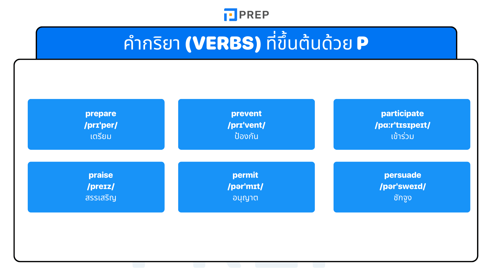 คำศัพท์ภาษาอังกฤษที่ขึ้นต้นด้วย P พร้อมความหมาย ตัวอย่าง