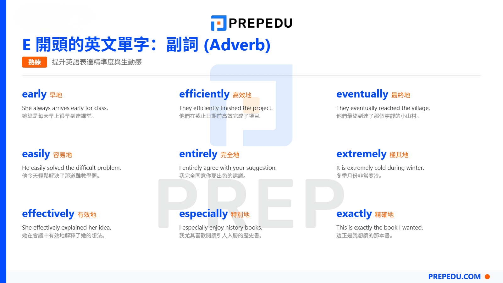 E 開頭的英文單字副詞 (Adverb)