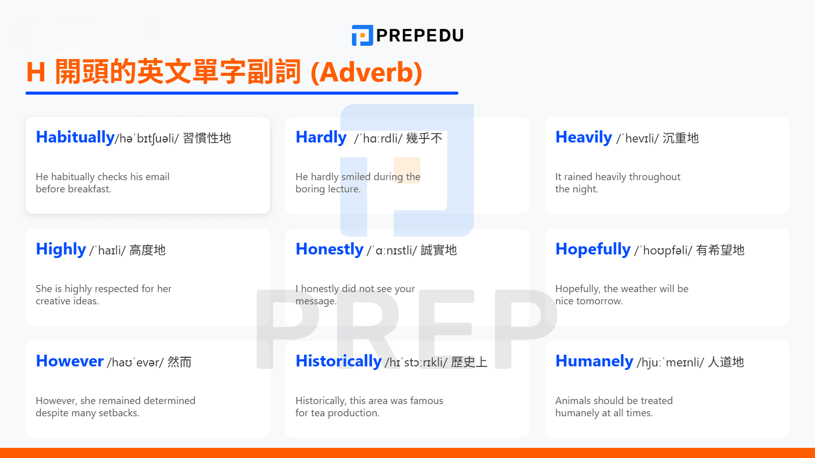 H 開頭的英文單字副詞（Adverb）