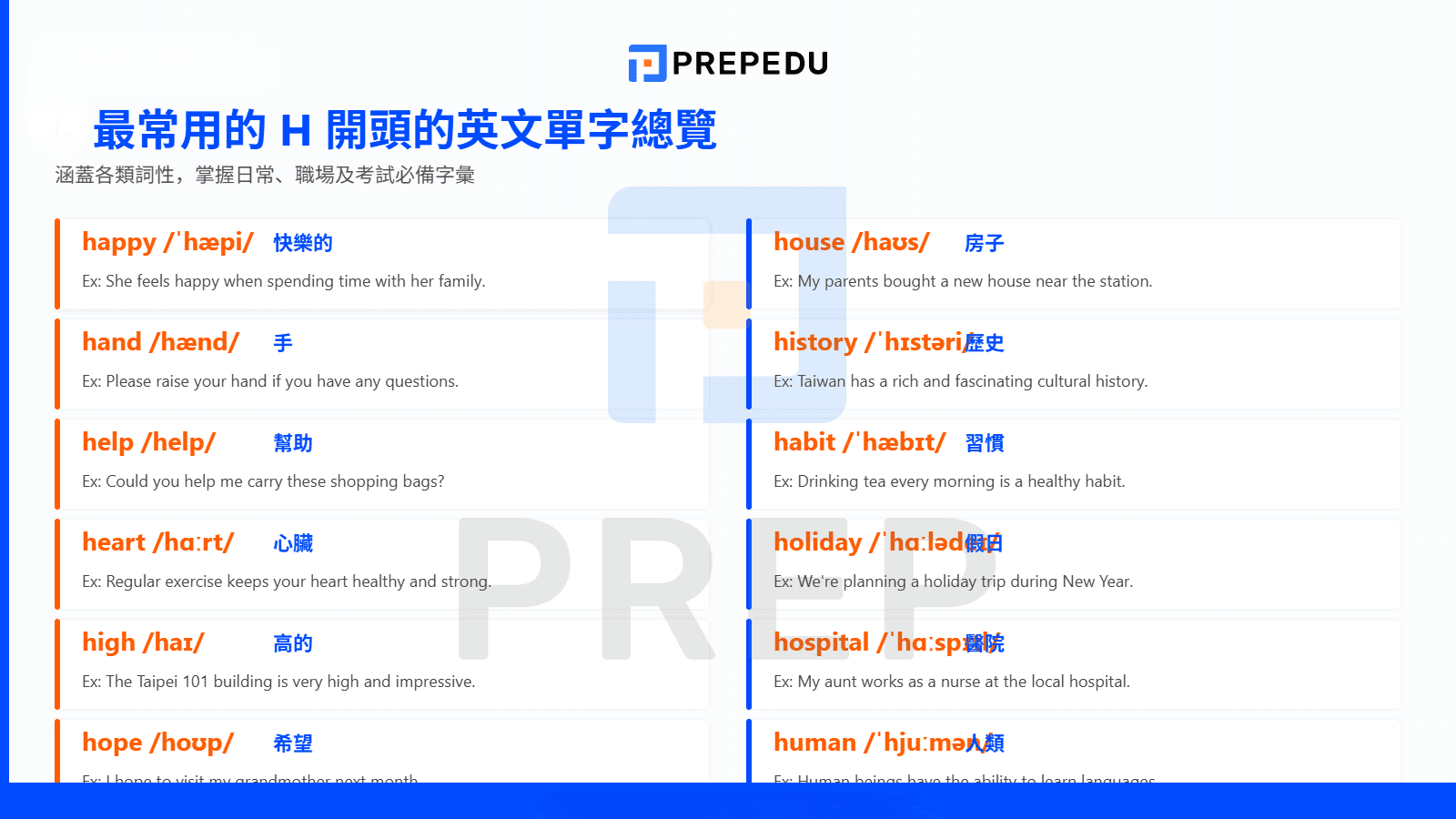 最常用的 H 開頭的英文單字