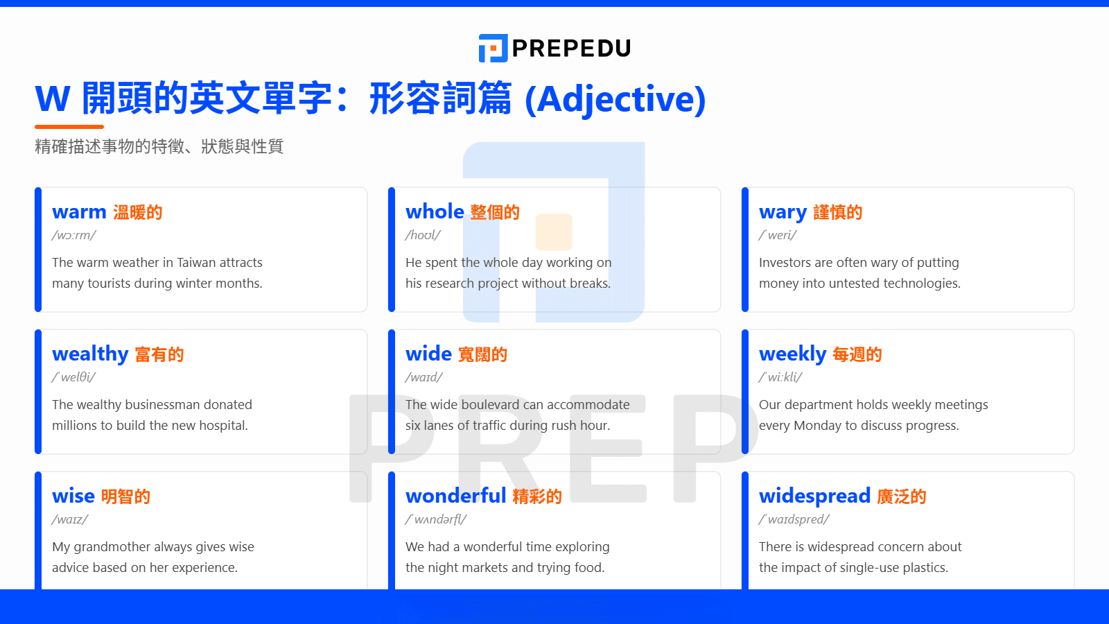 W 開頭的英文單字形容詞（Adjective）