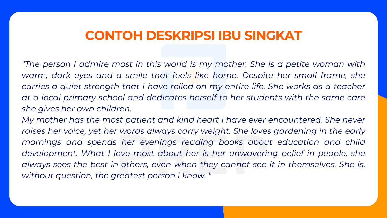 Latihan Mendeskripsikan Ibu dalam Bahasa Inggris dari Versi Singkat