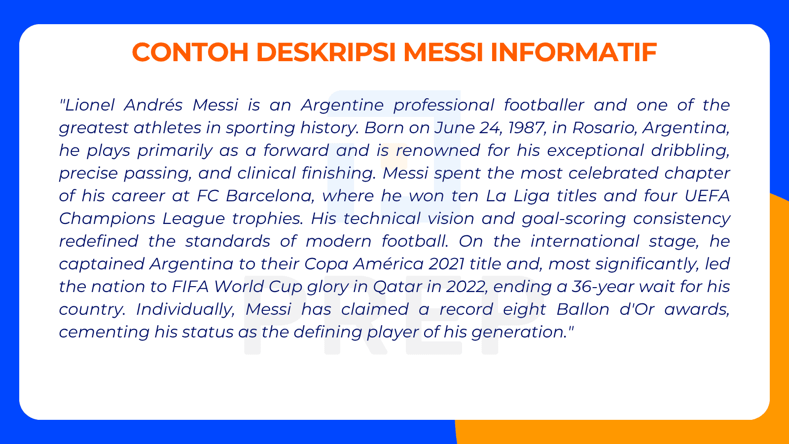 Contoh Deskripsi Messi Informatif