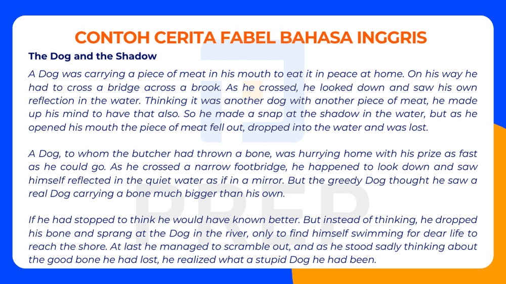 Cerita Fabel Bahasa Inggris: The Dog and the Shadow