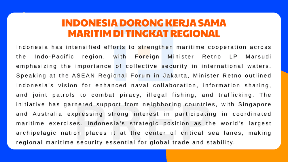 Indonesia Dorong Kerja Sama Maritim di Tingkat Regional