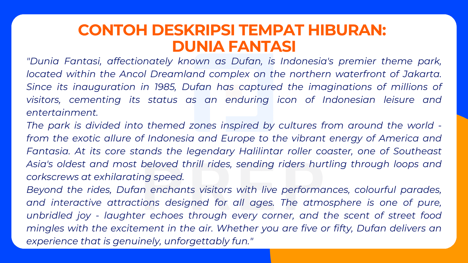 Contoh Deskripsi Tempat Hiburan Bahasa Inggris