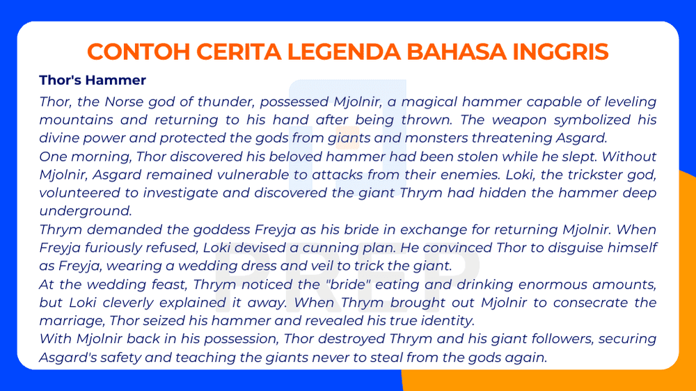 Contoh Cerita Legenda Bahasa Inggris