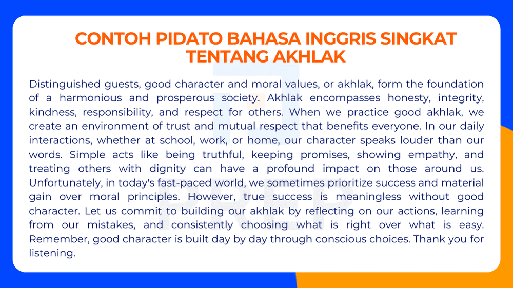 Contoh Pidato Bahasa Inggris Singkat Tentang Akhlak​