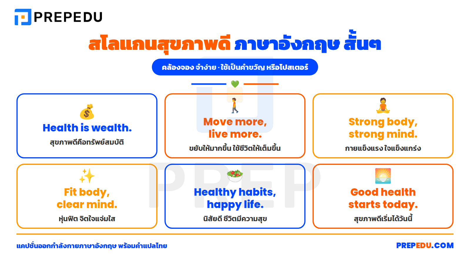 สโลแกนสุขภาพดี ภาษาอังกฤษ สั้นๆ จำง่าย