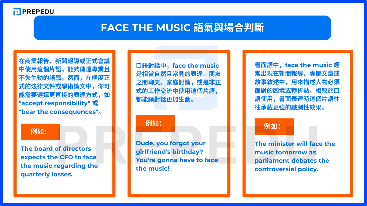 Face the music 語氣與場合判斷