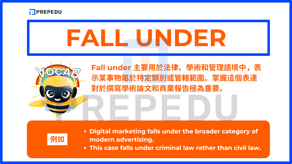Fall under 主要用於法律、學術和管理語境中