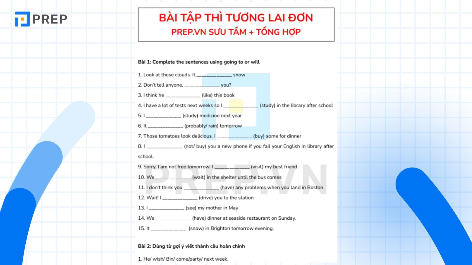 File bài tập thì tương lai đơn