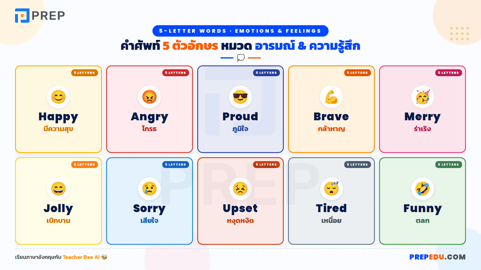 คำ 5 ตัวอักษร หมวด อารมณ์ + ความรู้สึก
