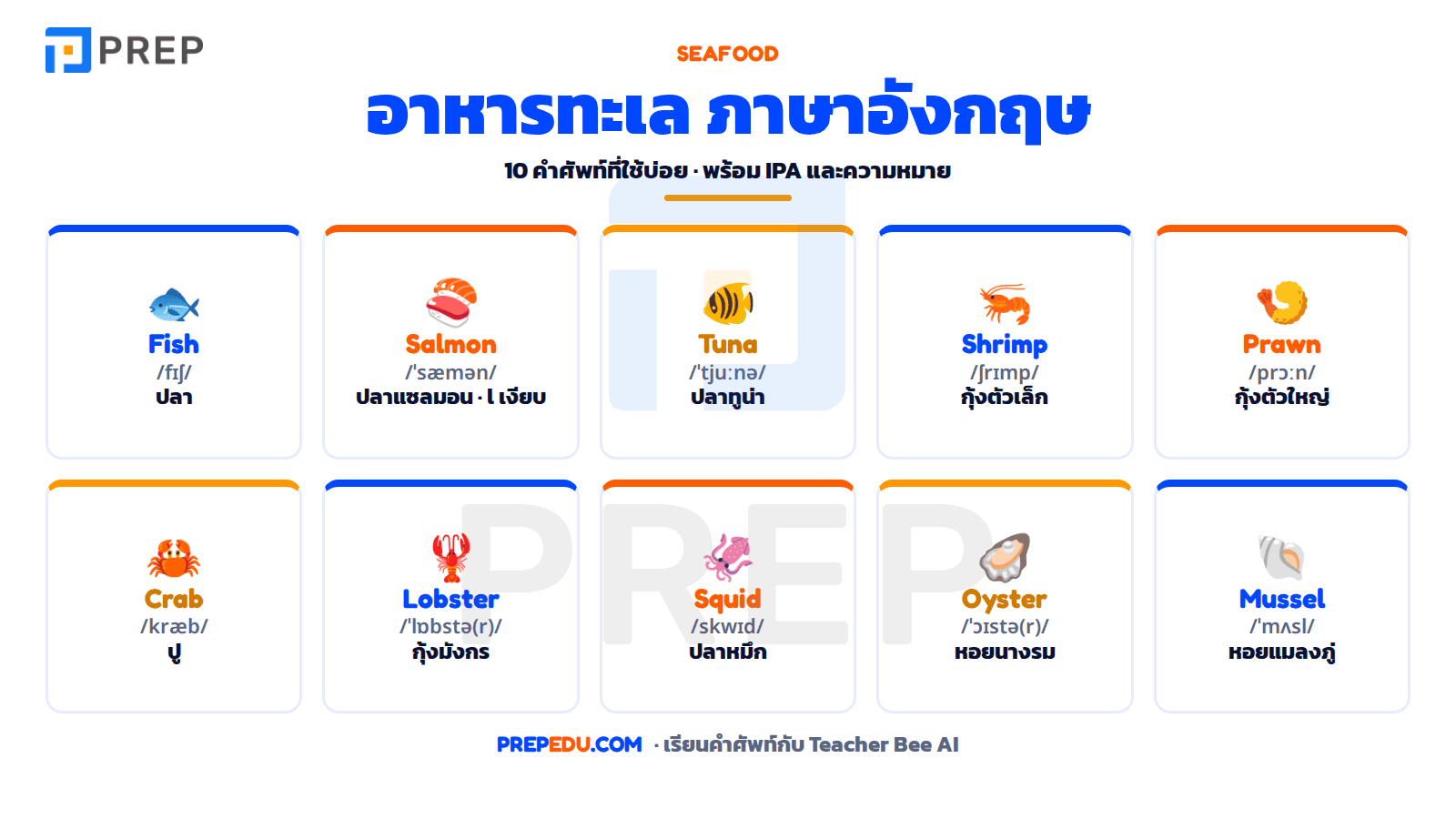 คำศัพท์อาหารทะเล ภาษาอังกฤษ 