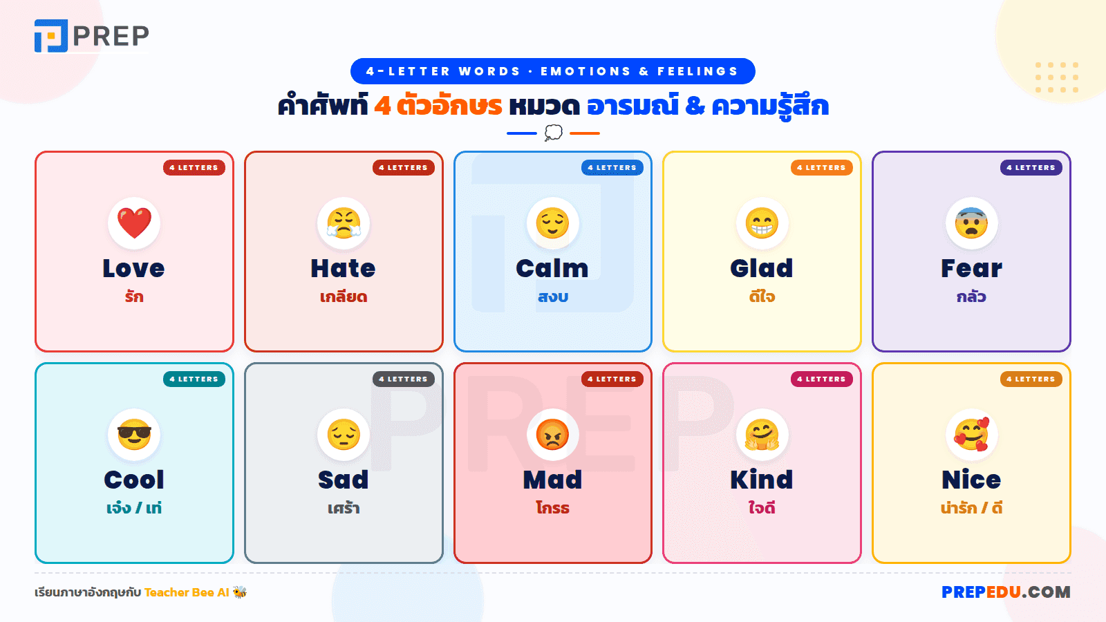 คำ 4 ตัวอักษร หมวด อารมณ์ + ความรู้สึก