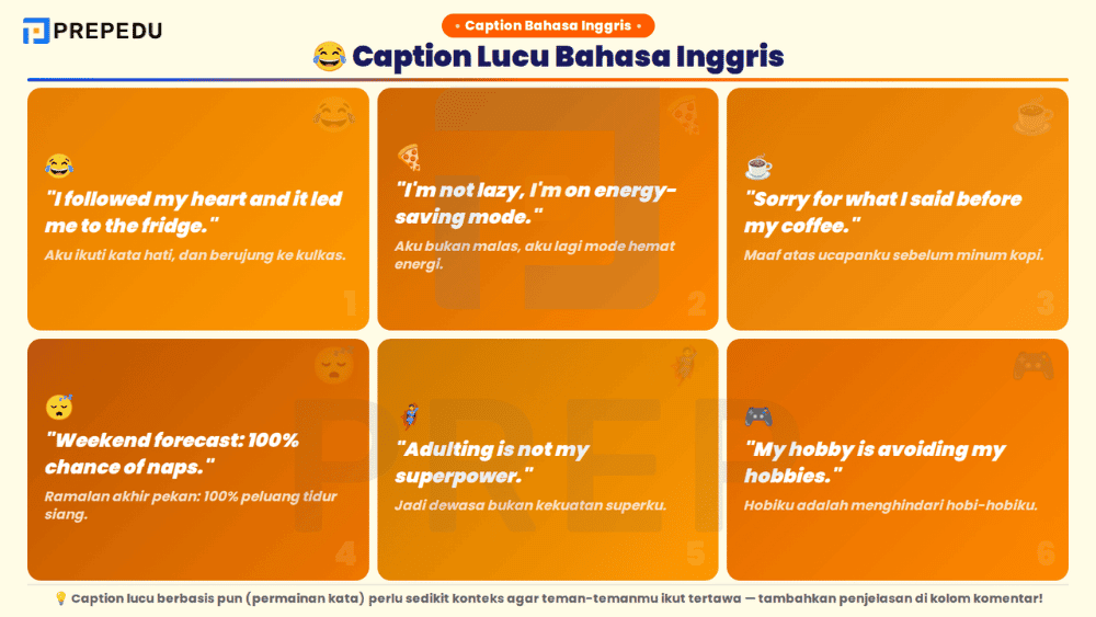 Kumpulan caption lucu bahasa Inggris dengan pun dan humor sehari-hari