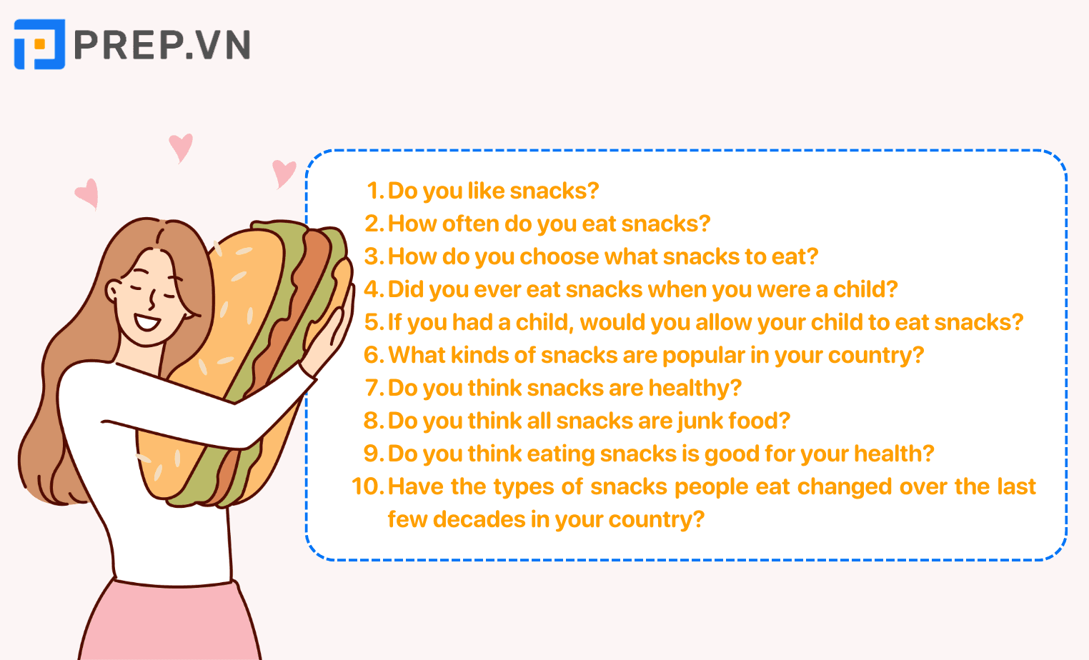 Một số câu hỏi chủ đề Snacks IELTS Speaking Part 1