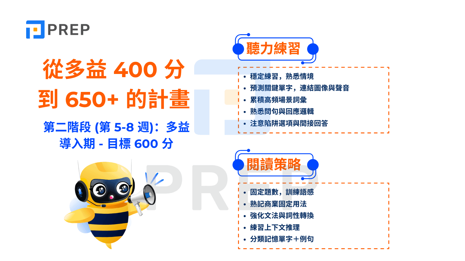 從多益 400 分到 650+ 的計畫 (第 5-8 週)