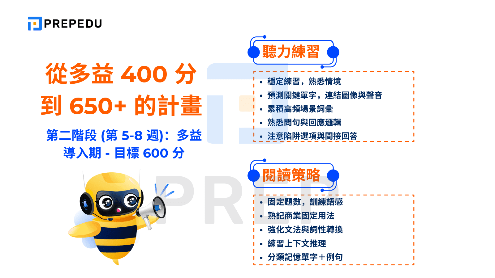 從多益 400 分到 650+ 的計畫 (第 5-8 週)