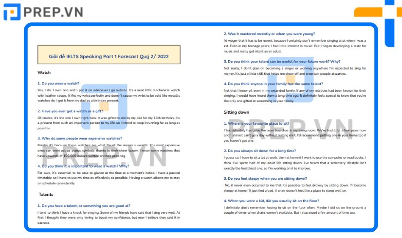 Giải đề IELTS Speaking Forecast 2022 quý 2 - Part 1