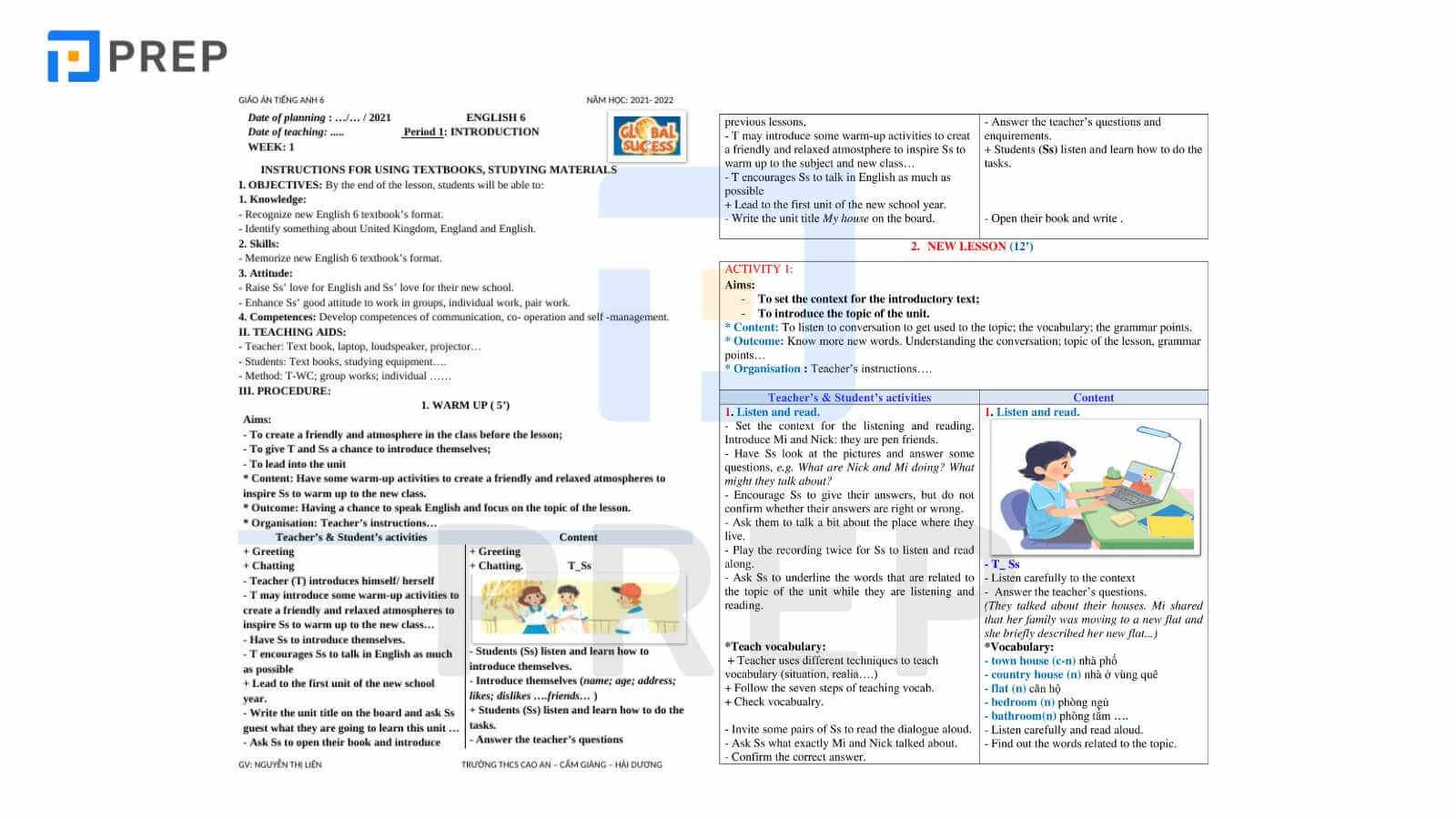 Giáo án tiếng Anh lớp 6 học kì 1