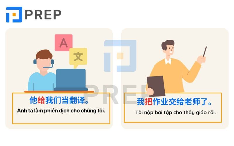 Ví dụ giới từ chỉ đối tượng trong tiếng Trung
