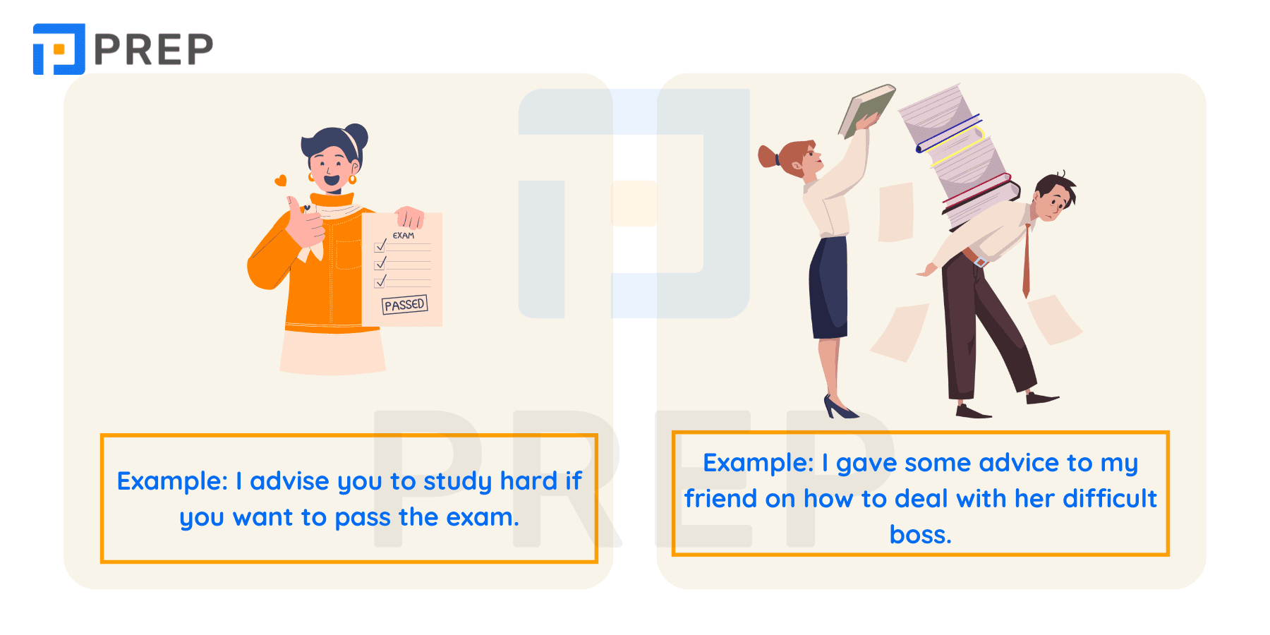 Give advice in English by verbs: Advise, Recommend and Suggest