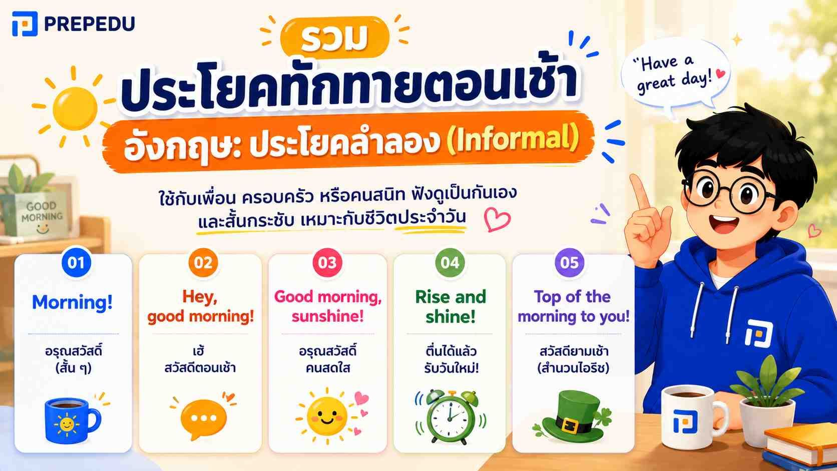 ประโยคทักทายตอนเช้า ประโยคลำลอง