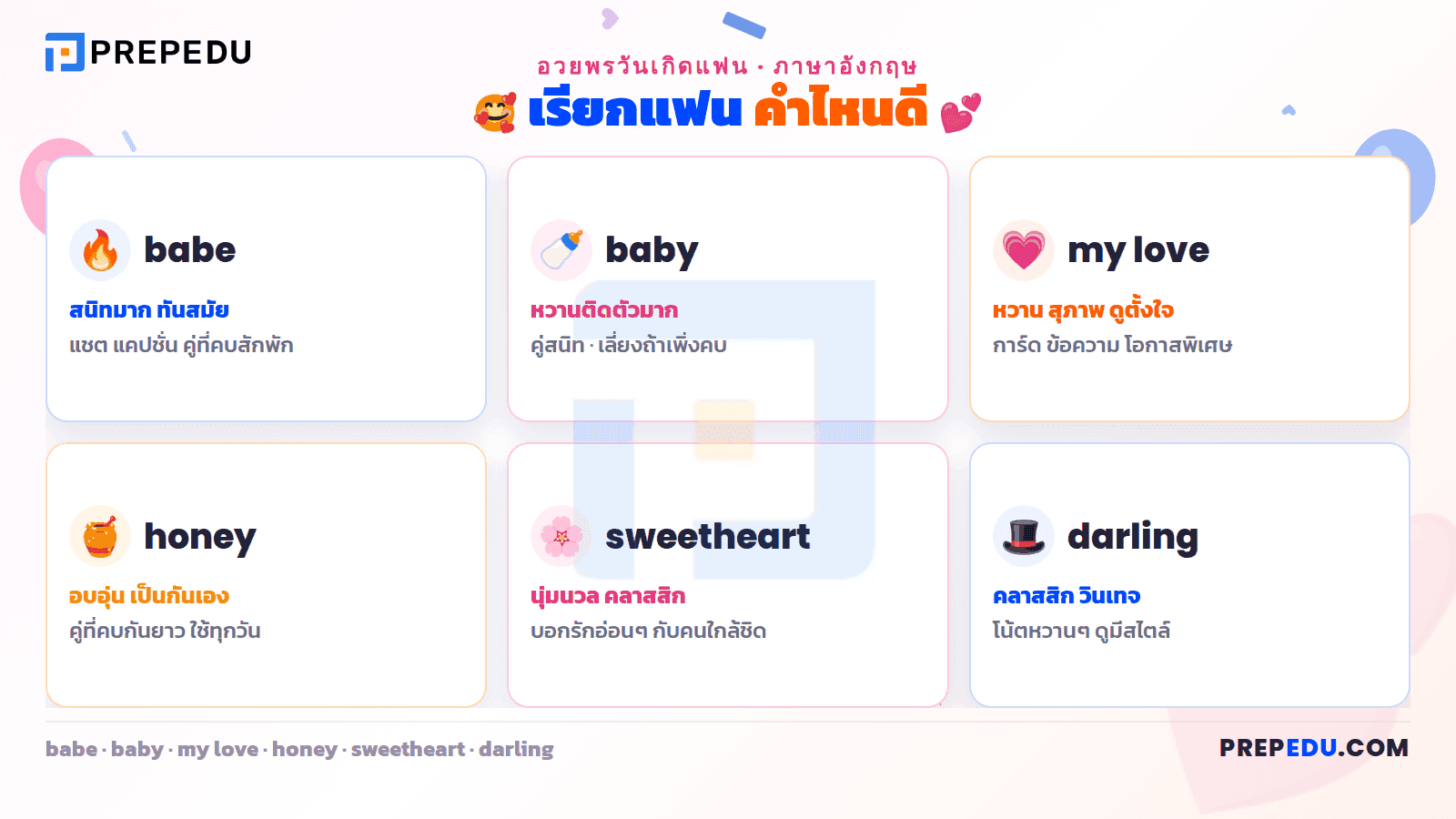 Babe และ baby และ my love และ honey และ sweetheart เรียกแฟนคำไหนดี