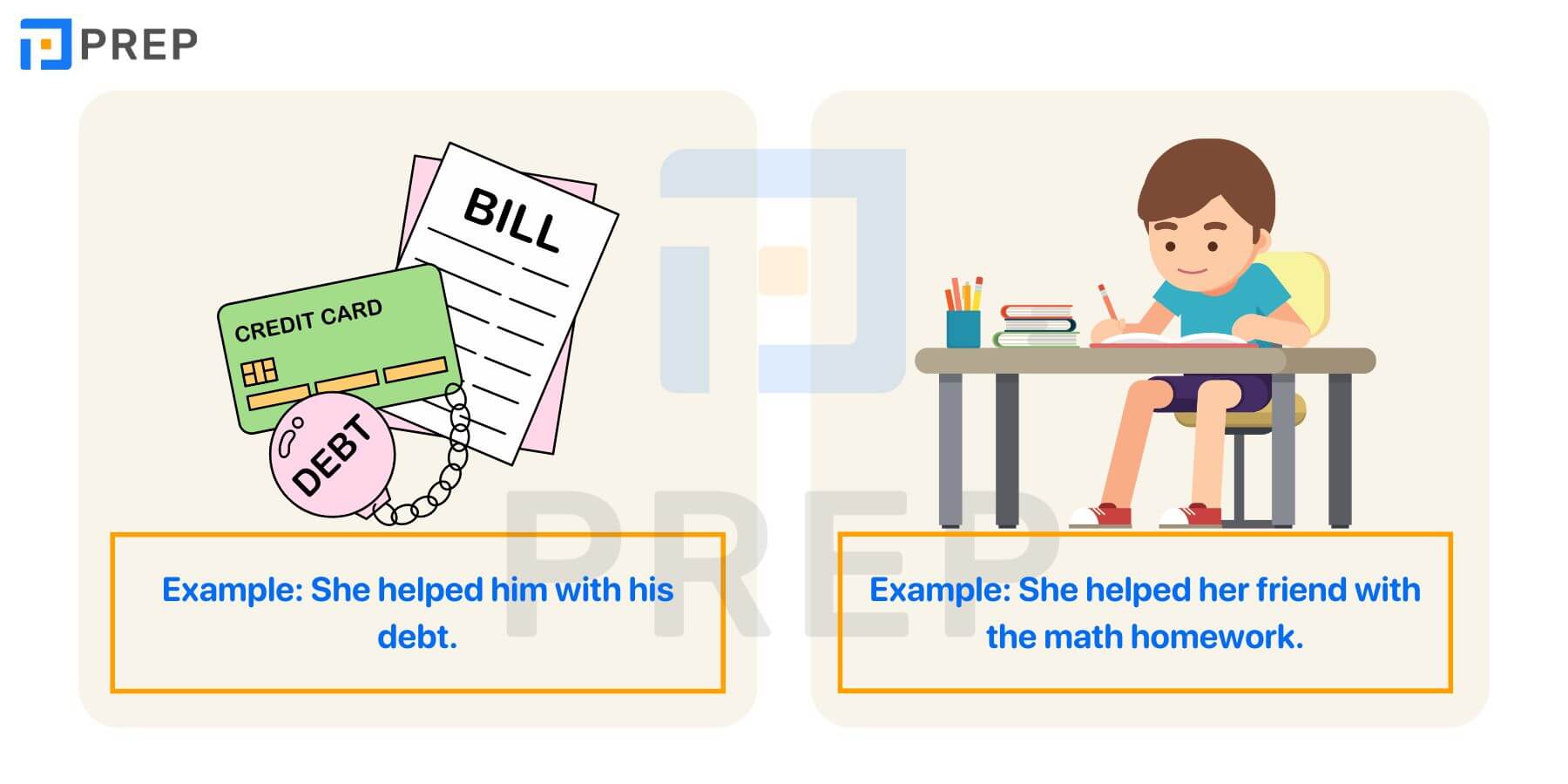 Help đi với giới từ gì trong tiếng Anh?