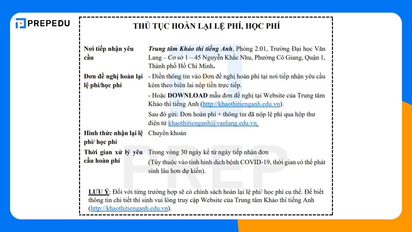 Hoãn thi VSTEP đại học Văn Lang