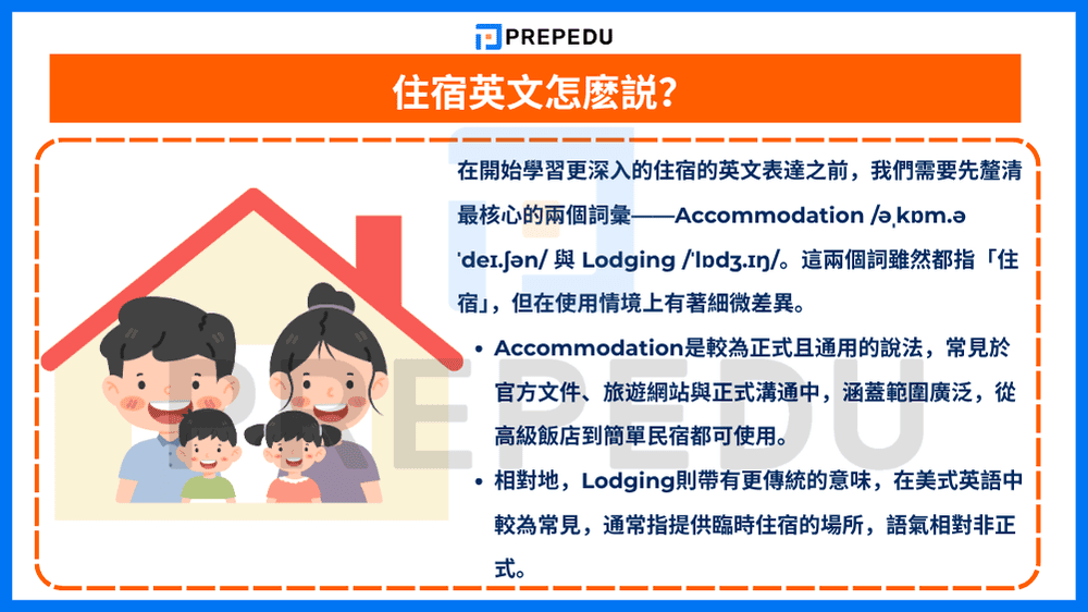住宿英文怎麽説？