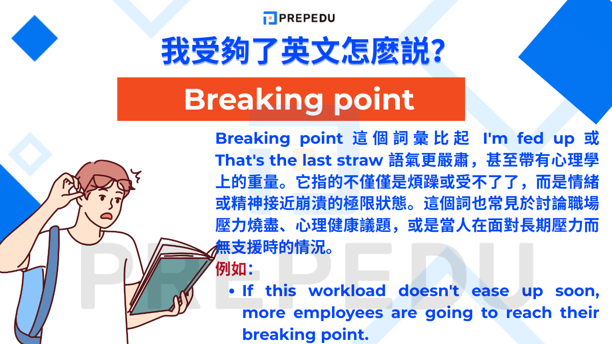 Breaking point 這個詞彙比起 I'm fed up 或 That's the last straw 語氣更嚴肅