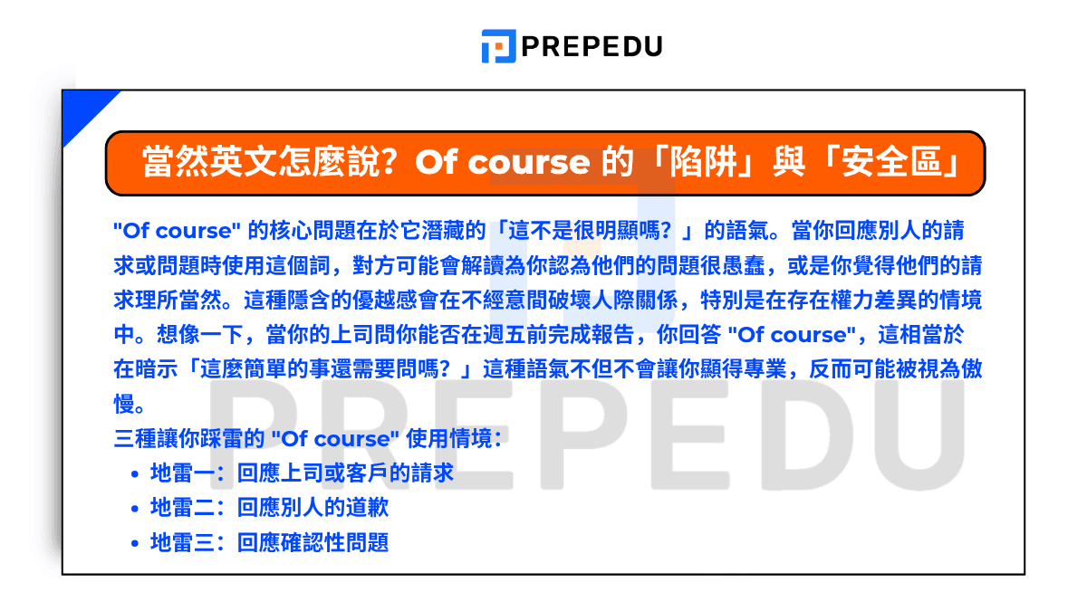 當然英文怎麼說？Of course 的「陷阱」與「安全區」