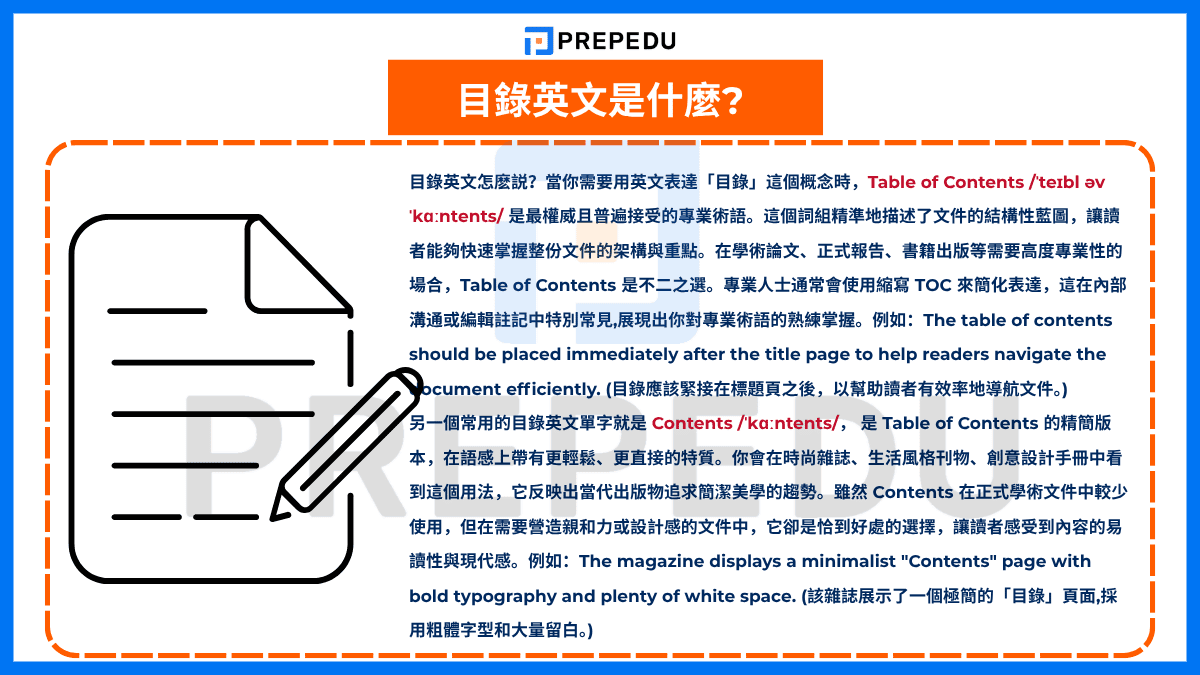 目錄英文是什麼?