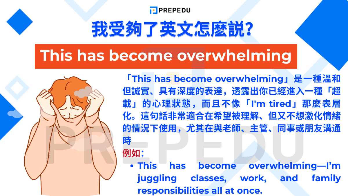 「This has become overwhelming」是一種溫和但誠實