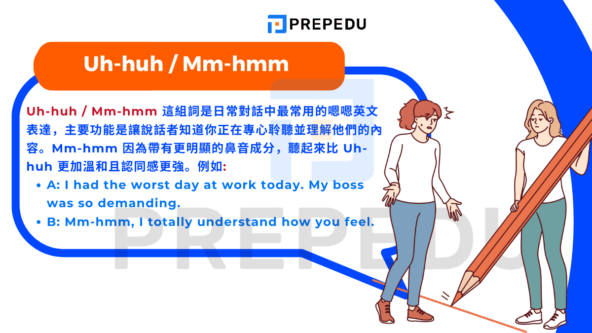 Uh-huh / Mm-hmm 這組詞是日常對話中最常用的嗯嗯英文表達