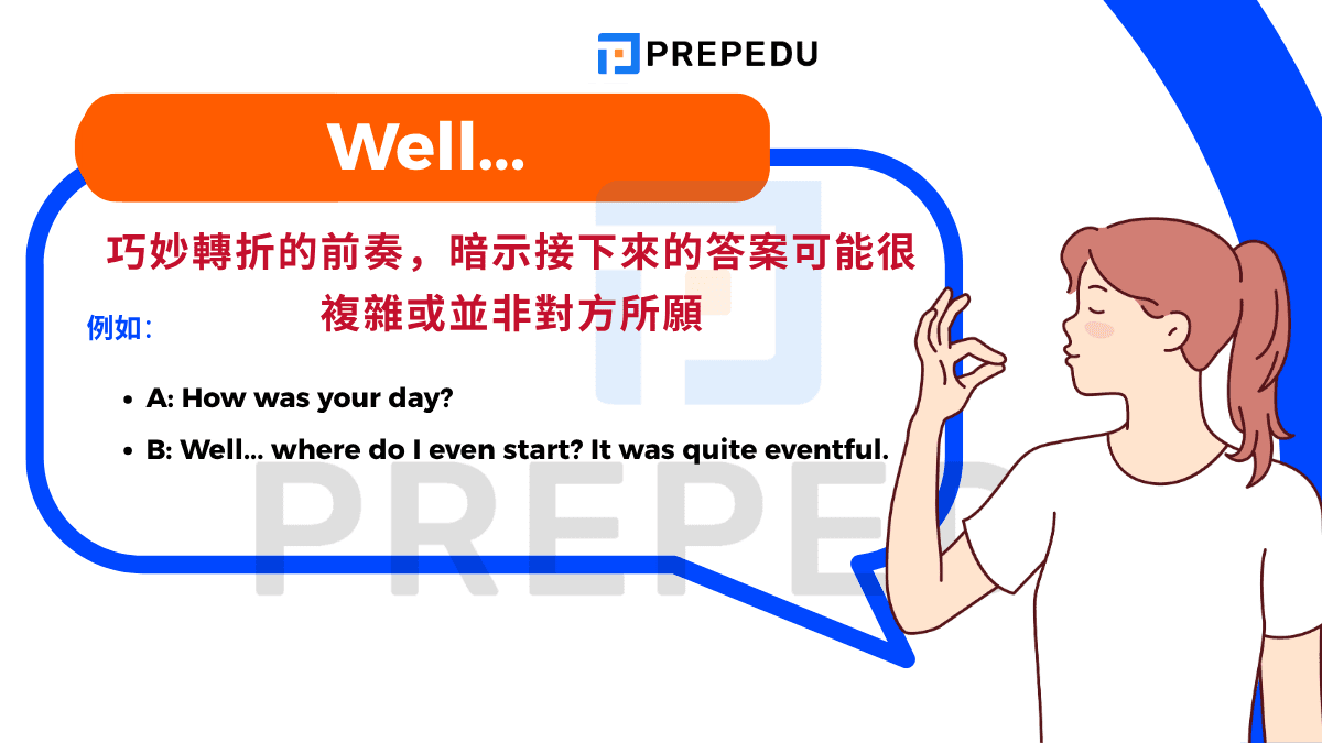 Well 就像交通號誌中的黃燈，它提醒聽者「接下來的內容需要特別注意
