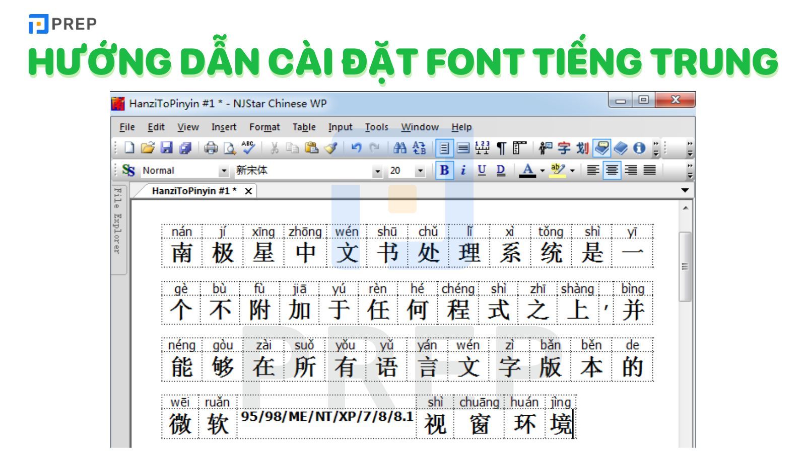 Các cài đặt font tiếng Trung