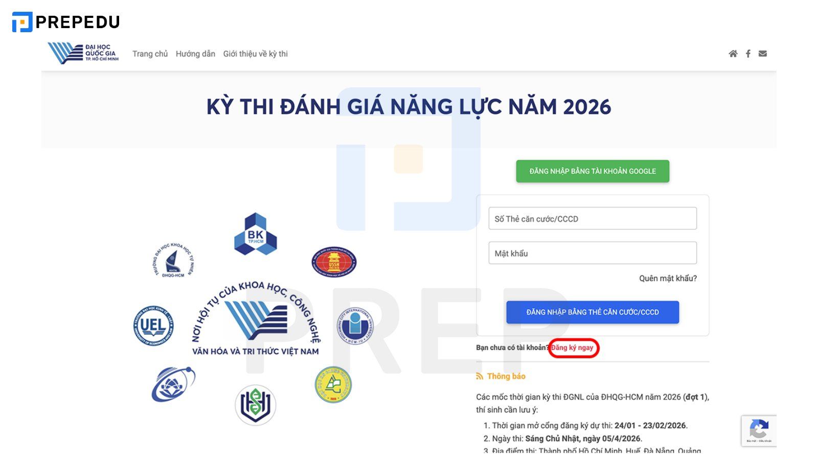 Hướng dẫn đăng ký kỳ thi đánh giá năng lực Đại học Quốc gia TPHCM