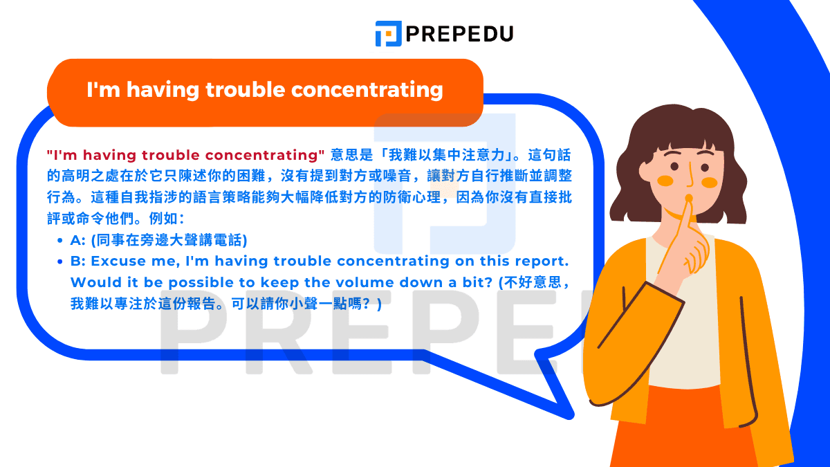 "I'm having trouble concentrating" 意思是「我難以集中注意力」
