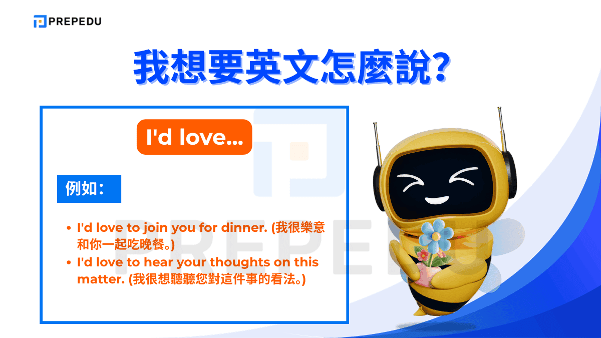 常用表達我想要英文方式就是 I'd love。
