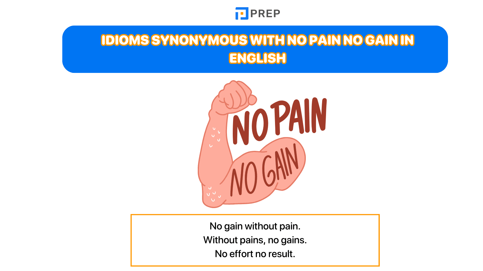Idioms synonymous with No pain no gain in English