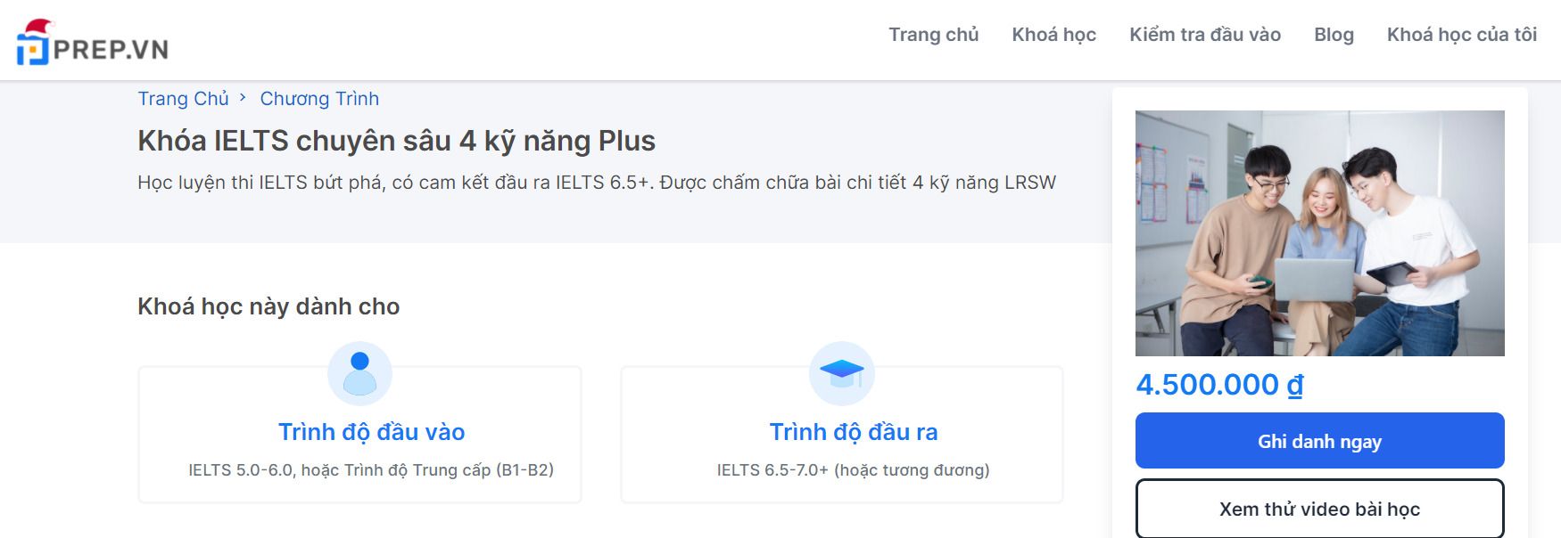Khóa IELTS chuyên sâu 4 kỹ năng Plus