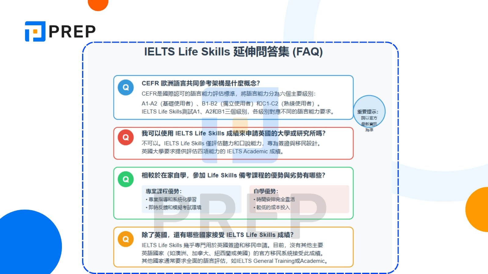IELTS Life Skills 延伸問答集 (FAQ)