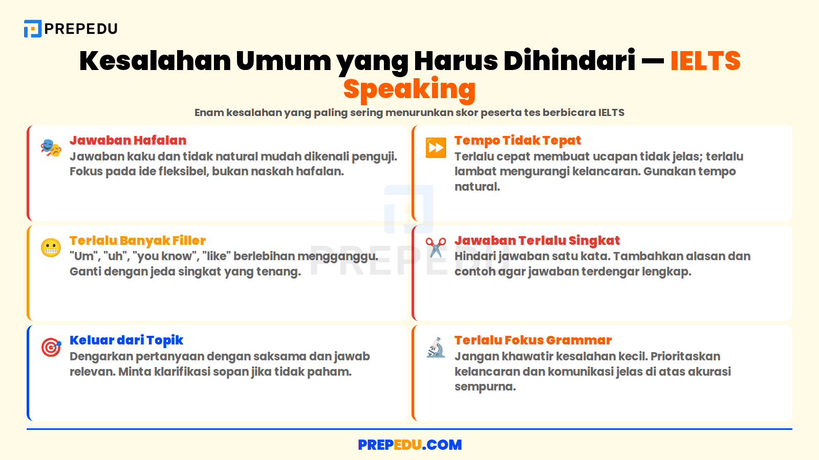 Enam kesalahan umum yang harus dihindari dalam IELTS Speaking Test