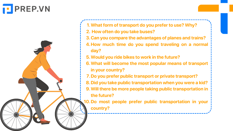 Một số câu hỏi chủ đề IELTS Speaking Part 1 Transportation